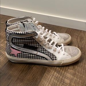 Golden goose back/white checkered High Top slide
